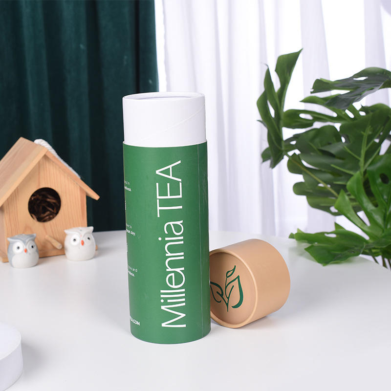 Hot Sale 3-Piece Small Cardboard Tube Box Colorful Printed Food Grade Packaging for Beverages Tea Chocolate and Gift Items luxury eco friendly cylinder container aluminium foil green tea & matcha tea matte black paper tube packaging for food use (copy)