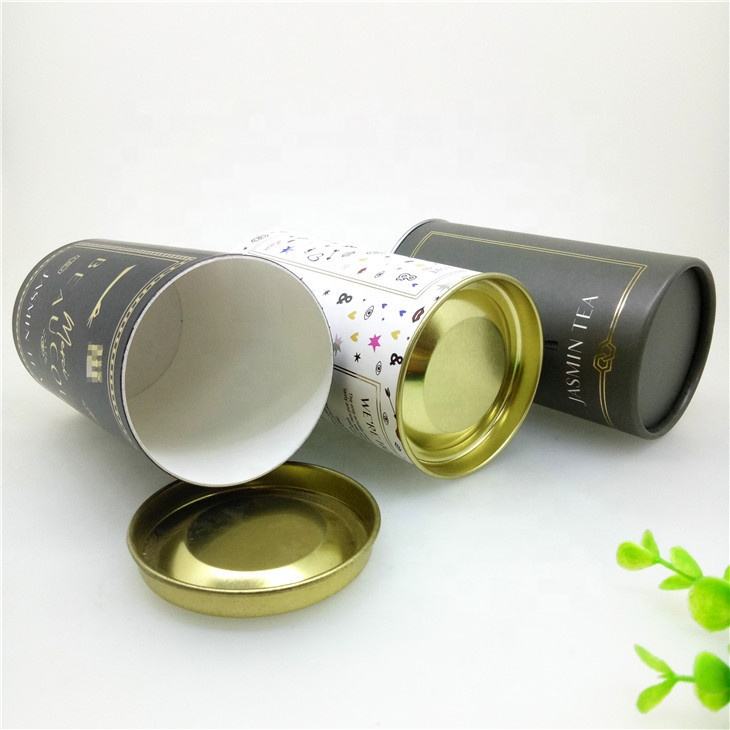 Recyclable Tea Paper Tube with Metal Lid 100% recyclable cardboard tube packaging christmas tin round gift box with lid for gift candy cookie package (copy)