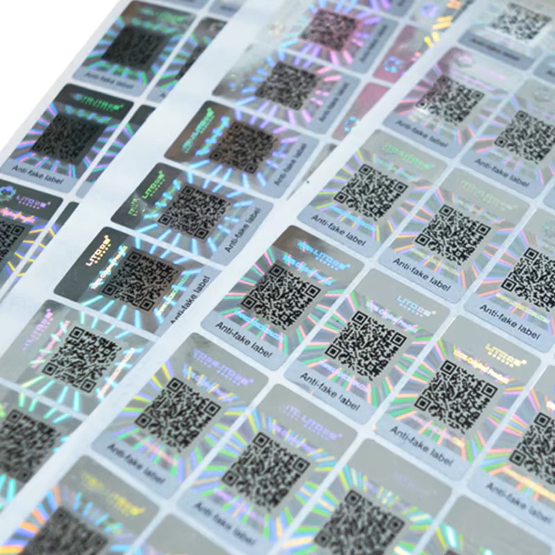 custom 3d anti counterfeit holographic vinyl waterproof sticker uv printed qr code security label